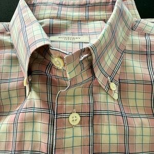 Burberry Men's Pink and Blue Plaid Shirt